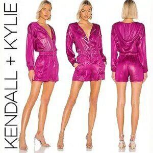 💥CHIC & SEXY💥 KENDALL + KYLIE X REVOLVE Liquid Shine Hooded Romper in Fuchsia